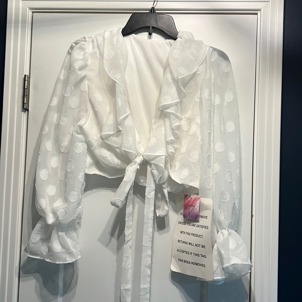 White Cropped Chiffon Wrap Blouse